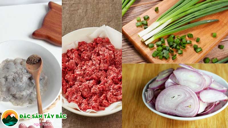 Các loại nguyên liệu nấu miến dong sợi to cần chuẩn bị (thịt bò tôm)